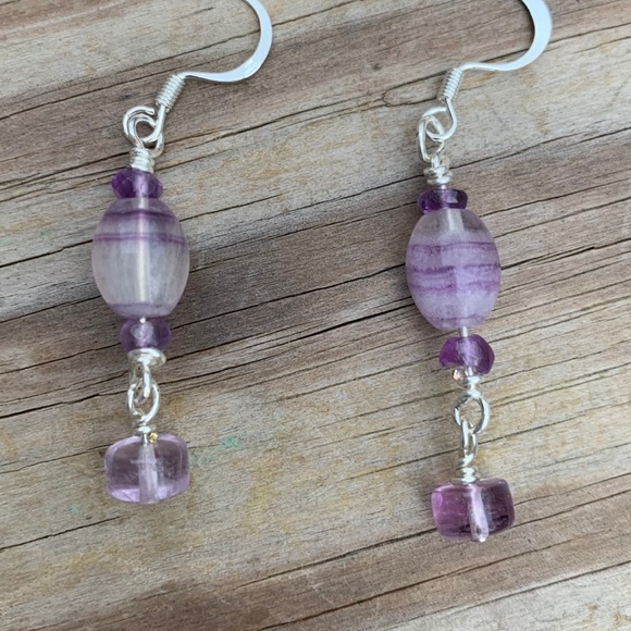 Purple Fluorite Earrings. Amethyst - Picture 3 of 6